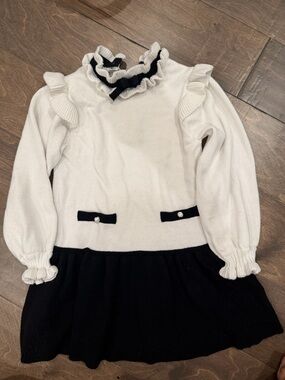 Janie and Jack White and Black Ruffle Collar Knit Dress